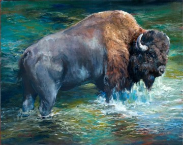  Stream Oil Painting - rhinoceros Stream animals
